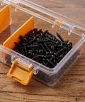 Grab These Happyyami M4x14mm Black Pan Head Self Tapping Screws With Cross Recess And Flat Point, 200 piece set in container.