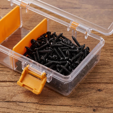 Grab These Happyyami M4x14mm Black Pan Head Self Tapping Screws With Cross Recess And Flat Point, 200 piece set in container.