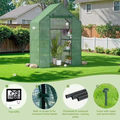 Outdoor Walk-In Greenhouse With Durable PE Cover, Portable Garden Shelter, 57 X 29 X 76 Inches Frame With Shelves And Stands, Easy Access, Perfect For Veggies, Fruits, And Flowers