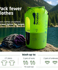 Heavy Duty Travel Laundry Sack Featuring Slick Inner Washboard Grooves by a lake, showing capacity for washing 2 T-shirts and socks.