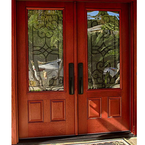 Double Door Lockset With Keyed Entry Handleset And Inactive Dummy Handleset Key Alike Front Exterior Door Lever in bronze finish