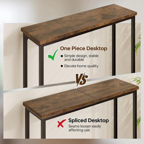 Comparison of one-piece and spliced Narrow Entryway Console Table And Sofa Side Table In Industrial Hallway Style For Small Spaces Space Saver