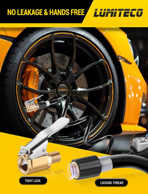 Slick 9.8 Ft Recoil Air Hose Extension With Clip On Chuck And Presta Valve Connector For Air Compressor Tire Inflator Pump Setup Gonna Flow Straight Up Reliable And Handle Any Job No Sweat with tight lock and locking thread.