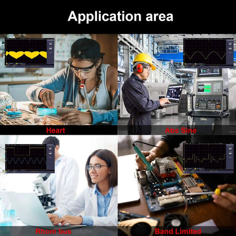 Application area showcasing Dual Channel 110 MHz Digital Oscilloscope With 7 Inch TFT LCD Screen in various use cases.