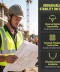 Construction worker using Six Pack Built Tough Hard Hat Chin Straps 22 Inch Adjustable Universal Polyester Harness on site.