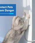 Cat interacting with flat face outlet extender with three receptacles and an eight foot cord ultra thin wall plate power strip