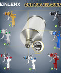 Heavy Duty Polished Aluminum Gravity Feed Spray Gun Paint Cup With One Thousand Milliliter Reservoir And No Sweat M16 Thread for use with HVLP guns.