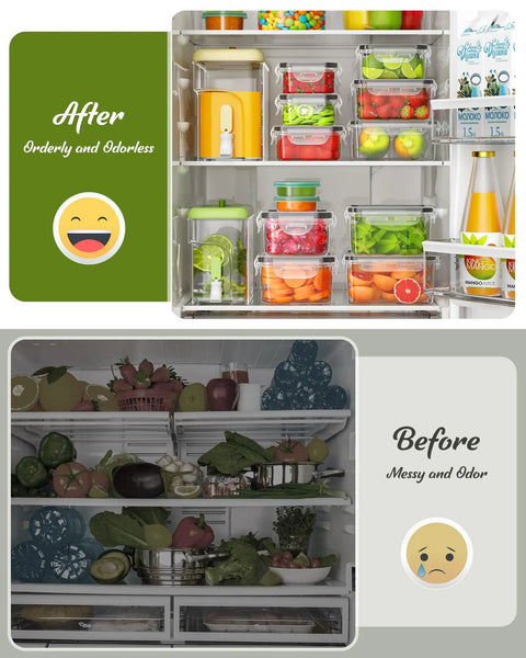 Before and after fridge organization with 40 Piece Food Storage Containers Set With Lids For Kitchen Organization BPA Free Plastic Meal Prep Containers Leak Proof Design Includes 16 Reusable Labels And Marker Pen Great For Fridge Freezer And Pantry Storage
