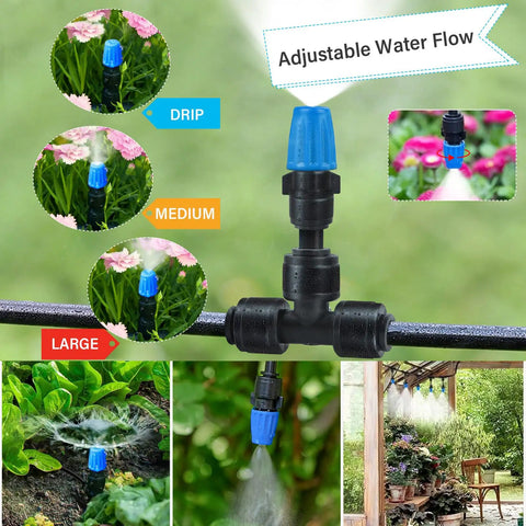 243 Foot Drip Irrigation Kit With Half Inch Hose And Quarter Inch Tubing Quick Connect Drip System with adjustable nozzles