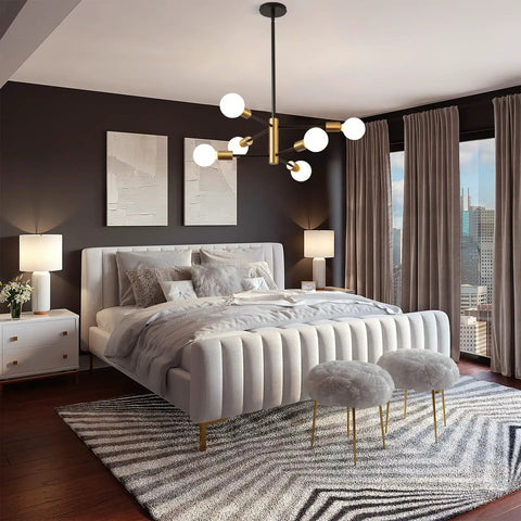 Dope Modern Sputnik 6 Light Chandelier With Adjustable Height In Black And Gold Finish Perfect For Kitchen Island Bedroom Or Foyer