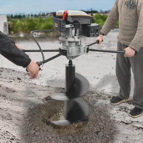 Gas Powered Earth Auger With 16 Inch Drill Bit 223cc 9HP 4 Stroke Heavy Duty Workhorse Post Hole Digger in action