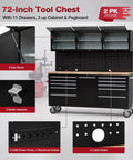 Badass Rolling Tool Chest With Eleven Deep Drawers Plus Three Extra Upper Cabinets Seventy Two Inch Black Steel Workshop Storage Cart, shown with cabinets and features.