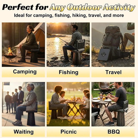 Heavy Duty Collapsible Stool With Backrest And Extra Thick Cushion 1000lbs Max Portable Folding Outdoor Chair for Various Activities