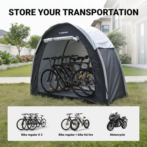 All Weather Two Bike Shed Tent With Double Doors PU4000 Silver Coated 210D Oxford Fabric Foldable Outdoor Bike Shelter