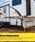 Side view of RV with Go To Fifth Wheel Landing Gear Box Replacement For RV Universal Mount 276602 179015 Compatible With Lippert Venture Atwood Pac Rim Stromberg Carlson Gearbox installed.