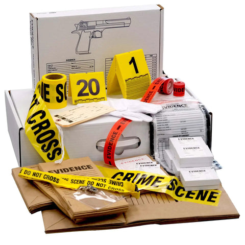 Hands-On CSI Crime Scene Investigation Kit For STEM Classrooms With Evidence Bags And Markers, 25 Plus Student Lab Pack displayed