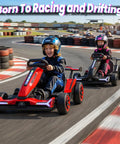 Kids enjoying Electric Drifting Kart 24V With 800W Twin Motors, 10Ah Battery, Outdoor Ride On Toy, on race track