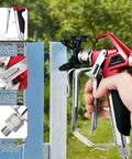 Heavy Duty High Pressure Airless Paint Primer Spray Gun Featuring Slick Reversible 517 Tip And Swivel Coupler in use on fence.