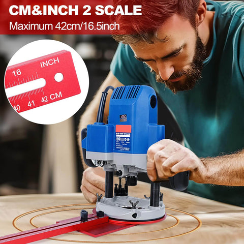 Man using a 5 In 1 Router Circle Cutting Jig For Cutting And Routing Circles And Grooves, Easy To Use Multi Function Aluminum Jig