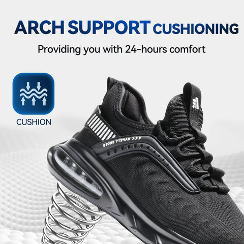 Lightweight Steel Toe Shoes For Men And Women With Air Cushion Comfort, Slip Resistant Work Sneakers, Worksite Ready