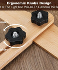 Ergonomic knobs on Stair Tread Template Tool Pro Grade Jig With Adjustable Length From 30.5 To 49 Inches, showing adjustment mechanism