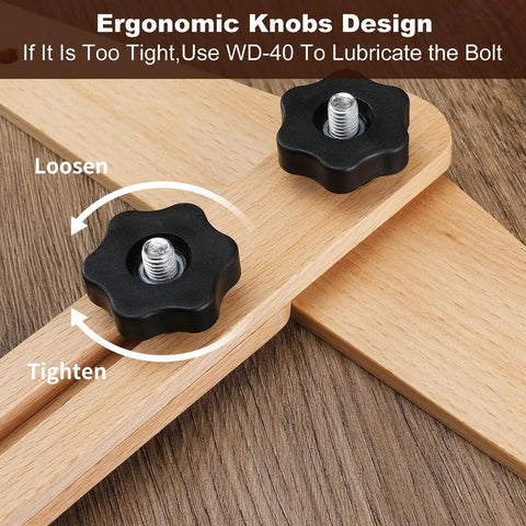 Ergonomic knobs on Stair Tread Template Tool Pro Grade Jig With Adjustable Length From 30.5 To 49 Inches, showing adjustment mechanism
