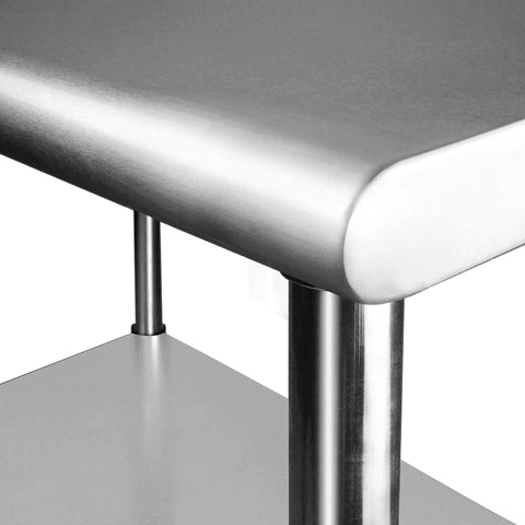 Close-up of No Brainer Stainless Steel Workbench With Backsplash 24 By 30 Inches NSF Certified Durable Top Supports 400 Lbs