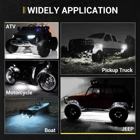 Vehicles with 20 Pod White Rock Light Kit With 6000K Pure White LEDs, Ultra Bright Underglow For Trucks, SUVs, UTVs, ATVs, Boats
