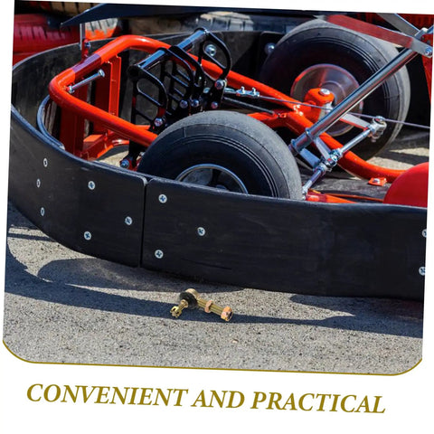 Beefed Up Off Road Ball Joint Kit for ATVs with adjustable suspension beside go-kart tire on high-speed trail