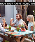 Outdoor Picnic Table Cover With Elastic Sides And Bench Covers 3 Piece Set 72 X 30 Table And 72 X 12 Benches Waterproof Fit For 6Ft Tables Sea Turtle Pattern installed in a backyard dining setting.