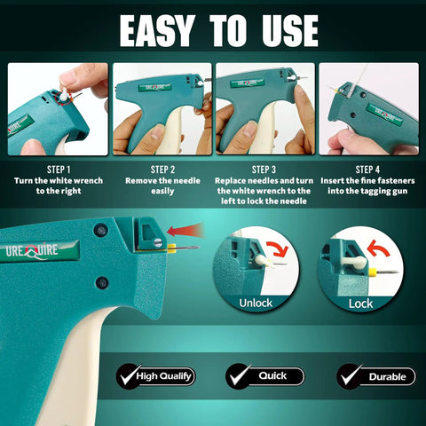 Instructions showing how to use Lightweight Stitching Gun For Clothes And Fabric Quilting Hemming Tagging Instant Clothing Repair Kit.