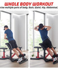 Man exercising on 2 In 1 Roman Chair And Preacher Curl Bench For Home Gym, Multi Function Hyperextension Bench, side view.