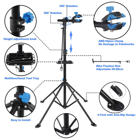 Adjustable Bike Repair Stand For Home Use, Heavy Duty Bicycle Maintenance Stand Supports Up To 66 Lbs, telescoping height 42 to 74 inches.