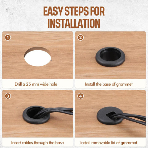 10 Pack Desk Grommets Plastic Cable Hole Covers For Wire Management Black 1 Inch Grommets installation guide on wooden desk