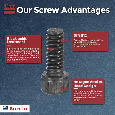Pro Grade 100 Piece M3 Socket Head Cap Screws Set With 12 16 20 25 30mm Lengths Alloy Steel Black Oxide 12.9 Internal Hex Fully Threaded Bolts for 3D Printers and DIY Projects, highlighted advantages.