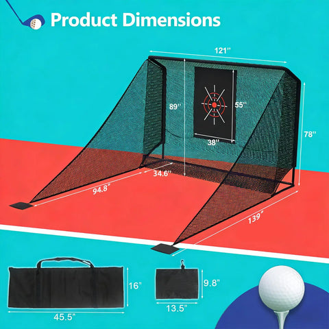 10x7ft Backyard Golf Net With Auto Return And Side Barriers Real Golf Ball Practice Screen Mat Set dimensions with golf net and bag