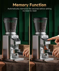 Ditch The Clutter And Ditch The Static With This Sharp Conical Burr Coffee Grinder showing memory function for easy grinding.