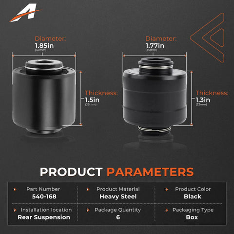 Beefed Up Heavy Duty Rear Suspension Knuckle Bushing Kit For Jeep Cherokee 2014 To 2021 2.4L And 3.2L Engines 6 Piece Set Replaces BKK82685PR 5090070AC AD AE Durable Steel And Premium Rubber For Long Lasting Performance product dimensions and specifications