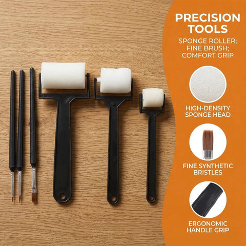 Hella Versatile 6 Piece Foam Painting Roller And Detail Brush Set For Art Projects Washable Craft Supplies That Make Creating With Crafters A Ridiculous Breeze Today on wooden surface.