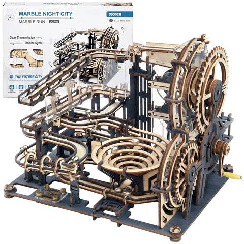 3D Wooden Marble Run Puzzle Kit For Adults With 294 Pieces And 10 Marbles Mechanical Crank With Large Gears To Move Marbles Up And