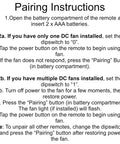 Ceiling Fan Remote Control TR198A With Wall Holder For UC7225T CHQ7225T Fans Pairing Instructions Diagram