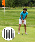 Golfer putting on green with inset of Six Pack Golf Club Shaft Extender Rods For Steel And Graphite Shafts Black Carbon Fiber Extension Sticks.