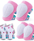 Pink All-In-One Kid Protective Gear Set With Knee Pads Elbow Pads And Wrist Guards For Inline Skating Biking Skateboarding Or Scooters Adjustable Rainbow Elastic 2 Of Each Pad Mesh Bag Included