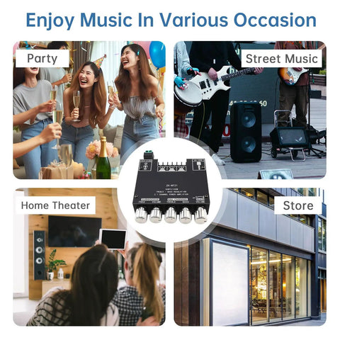 Bluetooth Power Amplifier Board 2.1 Channel With Subwoofer 50W X 2 Plus 100W DC 12V To 24V DIY Audio Rig use examples