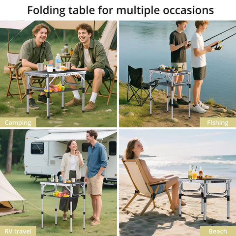 Folding Camping Table With Aluminum Build 24 Inch By 16 Inch Portable Table Lightweight Yet Sturdy Waterproof used in various outdoor activities like camping and fishing