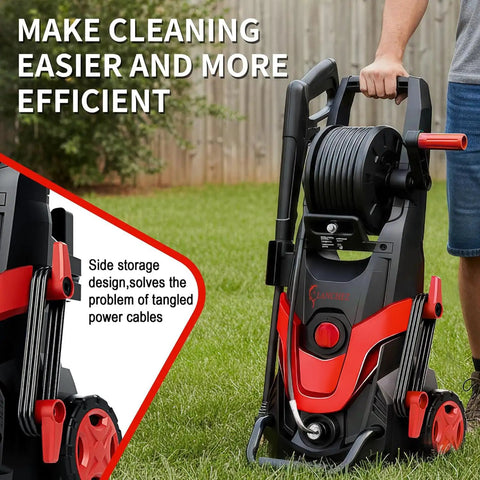 Heavy Duty Beast 4800 PSI Pressure Washer With Four Quick Connect Nozzles Inlet Hose And Filter 500 ML Soap Tank Red on grass