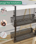 Two Pack Under Desk Cable Management Trays, Metal Wire Organizer Clamp Mount, shown attached under a desk without drilling.