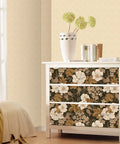 Dresser with Fresh Black And Brown Vintage Floral Peel And Stick Wallpaper Removable Contact Paper For Cabinets And Drawers