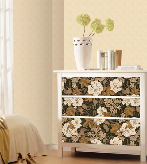 Dresser with Fresh Black And Brown Vintage Floral Peel And Stick Wallpaper Removable Contact Paper For Cabinets And Drawers