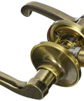 J Dexter Antique Brass Universal Passage Door Lever LaSalle Series Leverset for Interior Doors, brass finish, shown at an angle